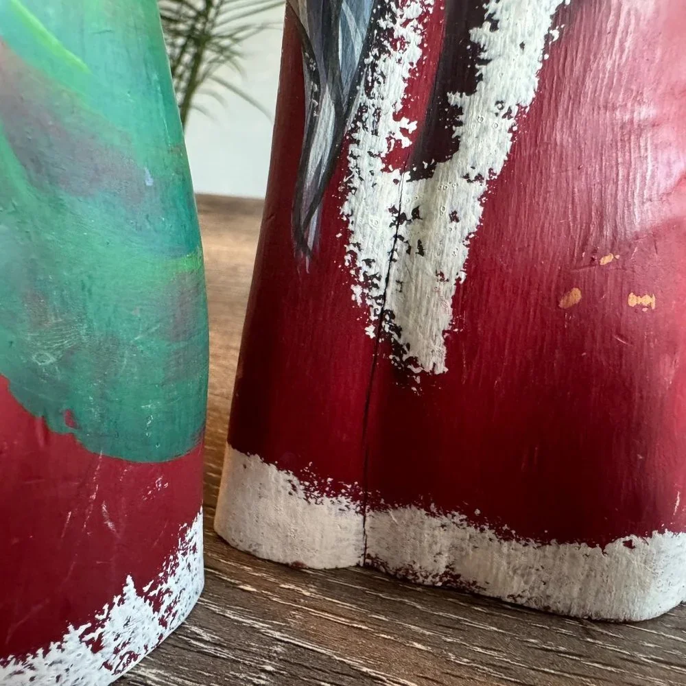 Set of 2, Vintage 1991 Signed D.Bray Large Hand Painted Wood Santa Figures. One